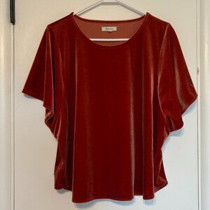 Madewell #K4376 Women's Burnt Orange S/S Velvet Butterfly Shirt Top Blouse XL